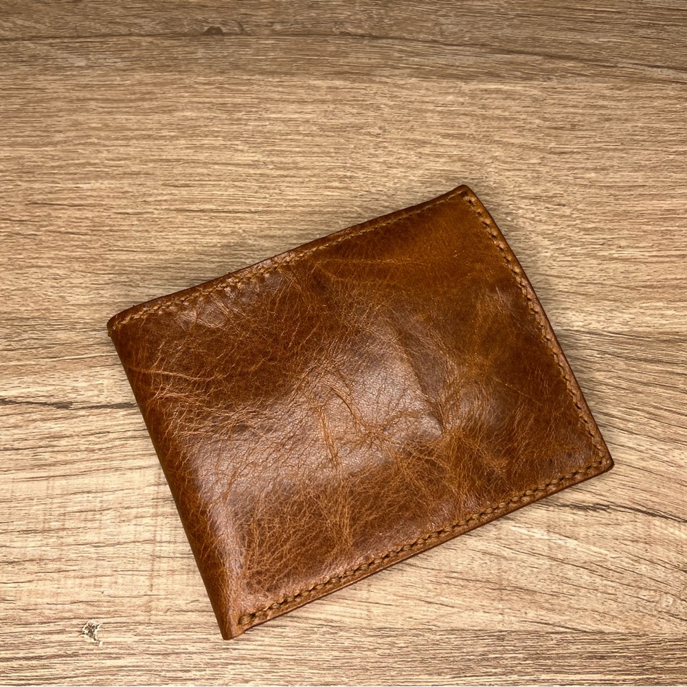 Handmade Carmel Leather Bifold